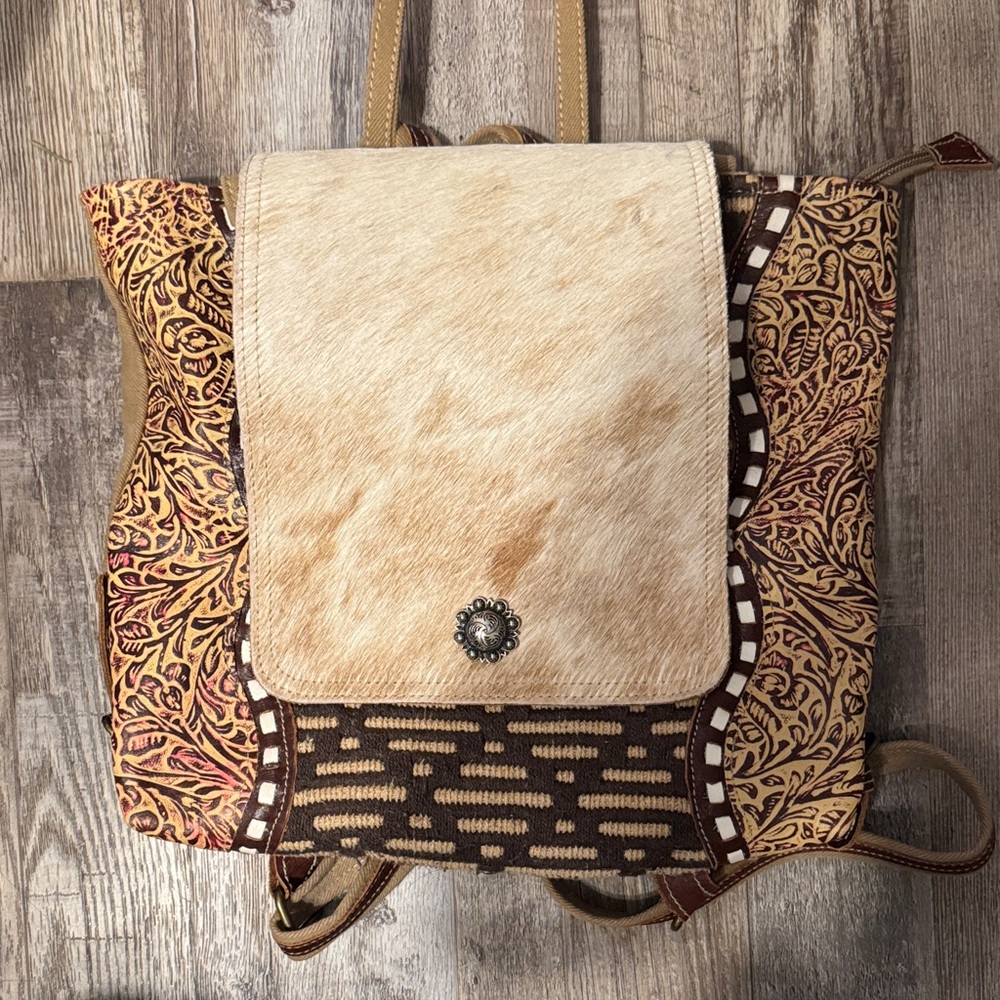 Tan and Brown Cowhide Myra Backpack